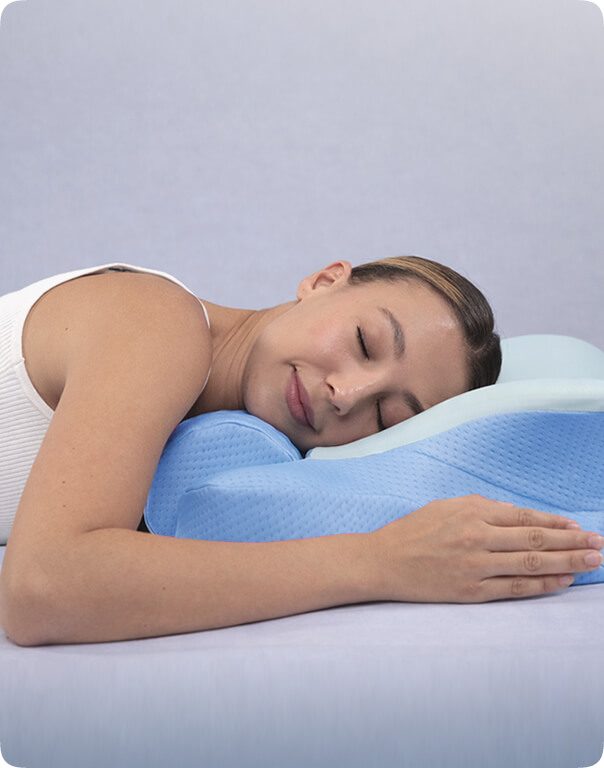 Side sleeping position with the pillow supporting the head and shoulder line